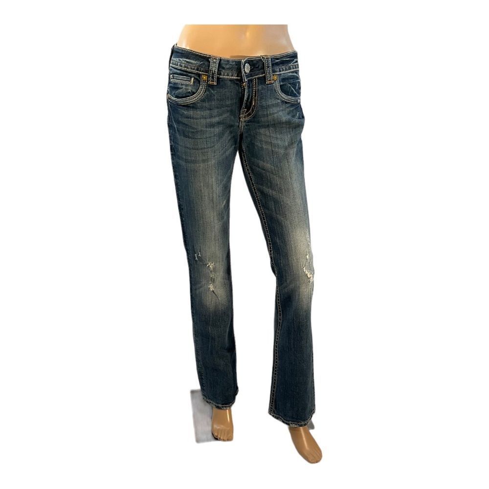 MEK DENIM USA  Mykonos Women’s Jeans Straight Leg Dark Wash Denim Size 27x34